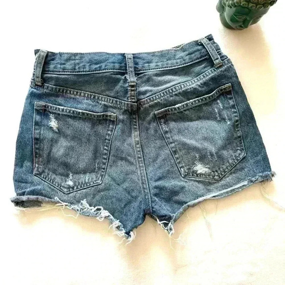 Free People Button Fly Distress Faded Midrise Denim Jean Shorts Size 26 - Picture 7 of 14